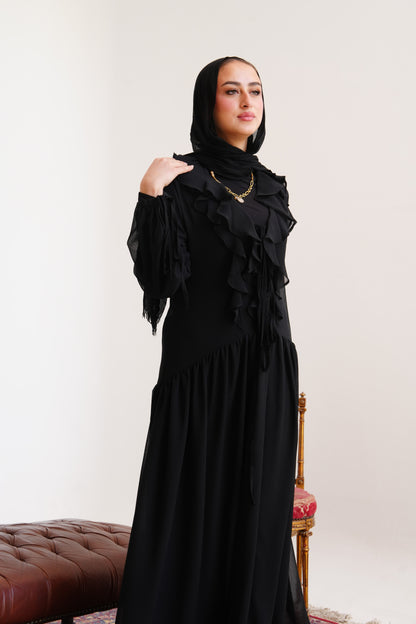 Ruffle Chiffon Dress in Black