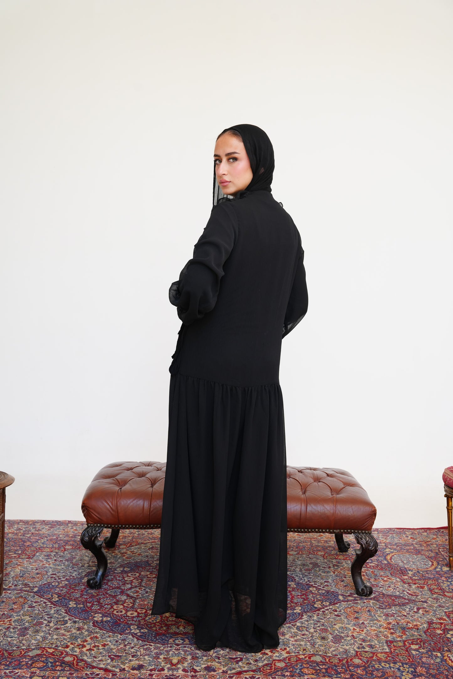 Ruffle Chiffon Dress in Black