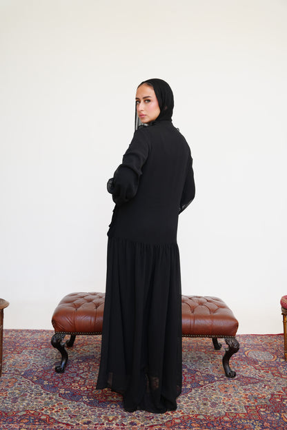 Ruffle Chiffon Dress in Black