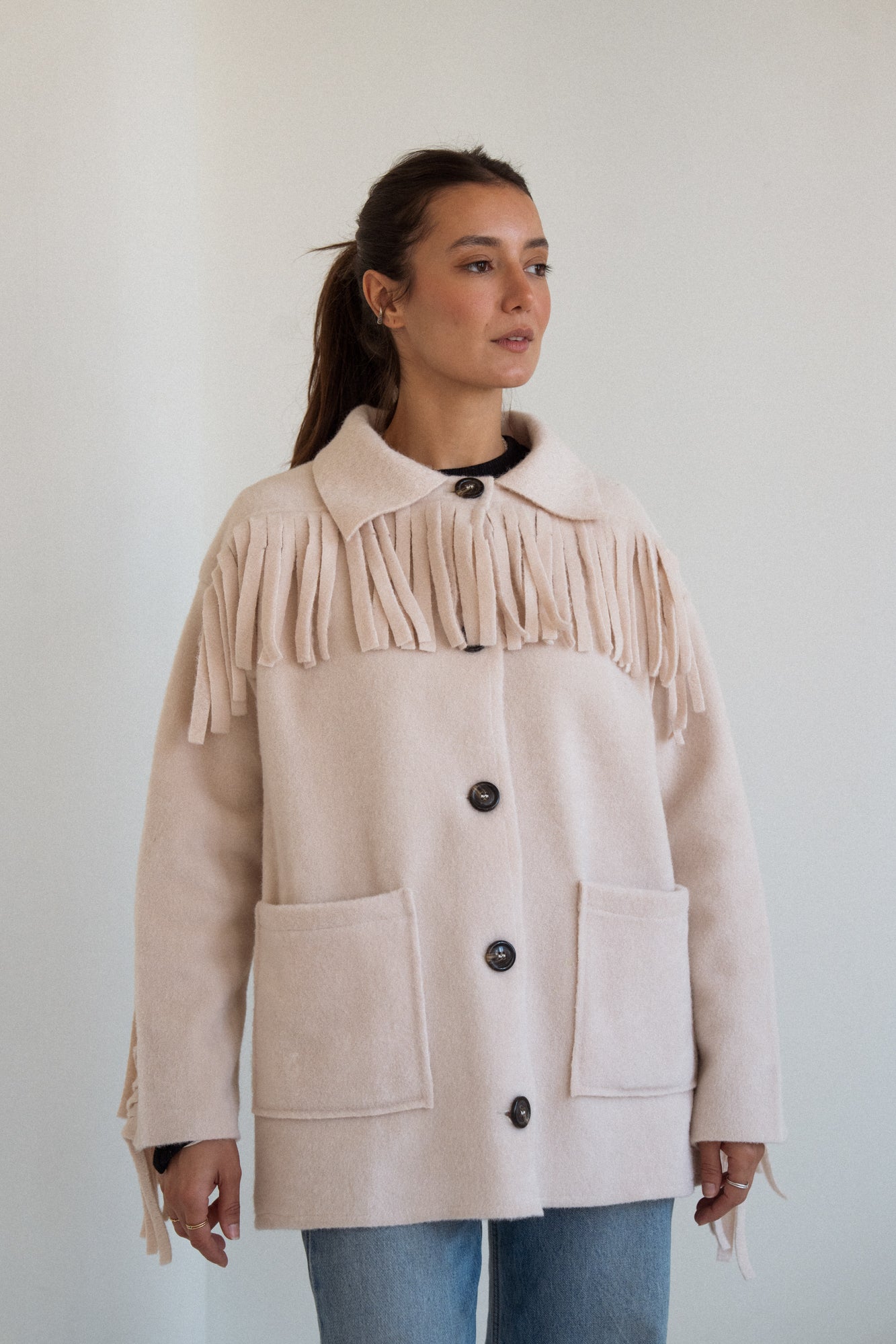 The Fringe Jacket in Cream Offwhite