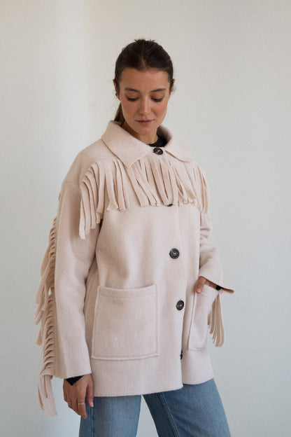 The Fringe Jacket in Cream Offwhite