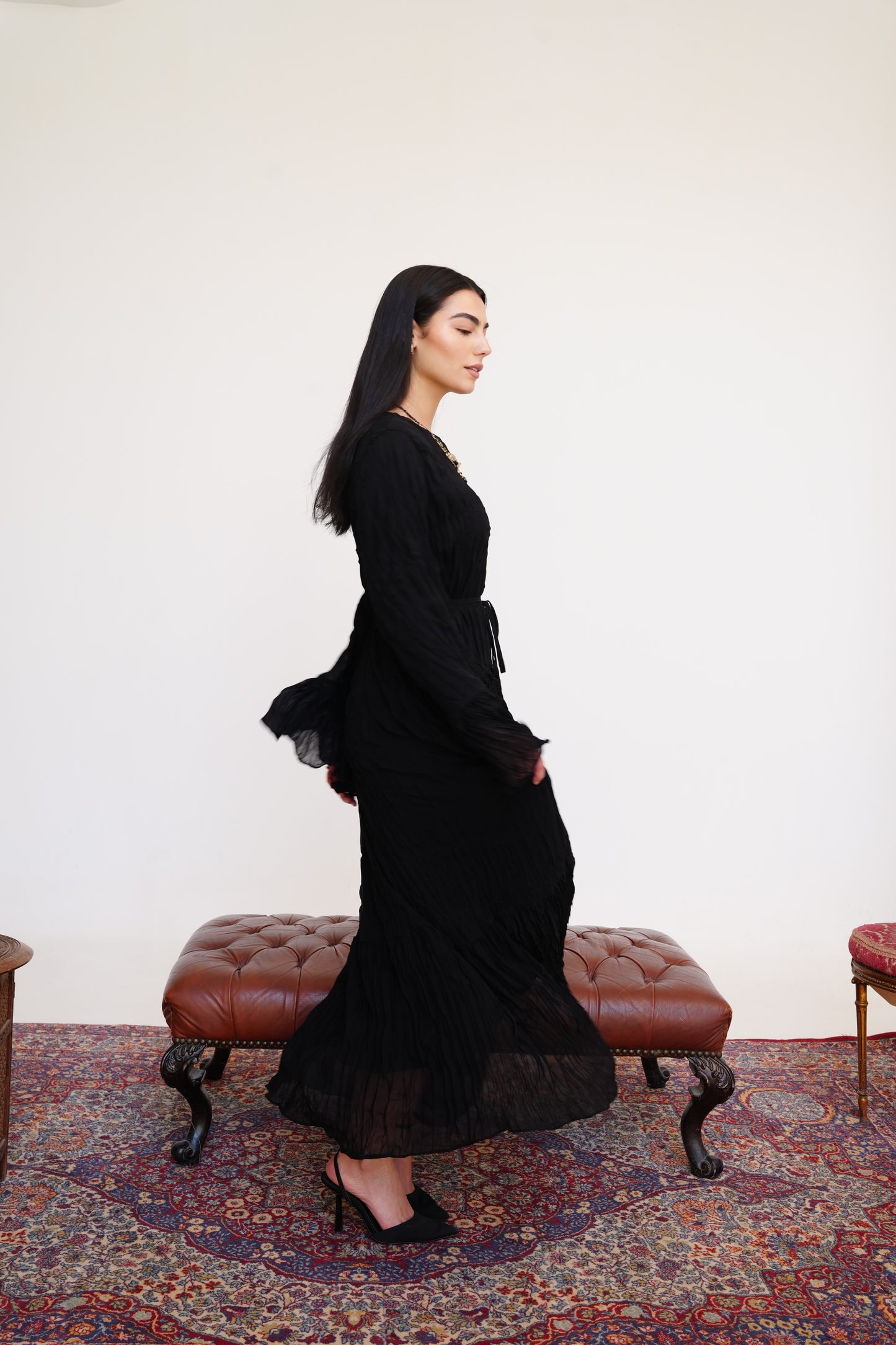 Sunshine Pleated Chiffon Dress in Black
