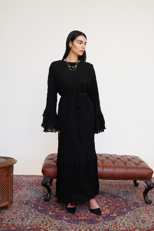 Sunshine Pleated Chiffon Dress in Black