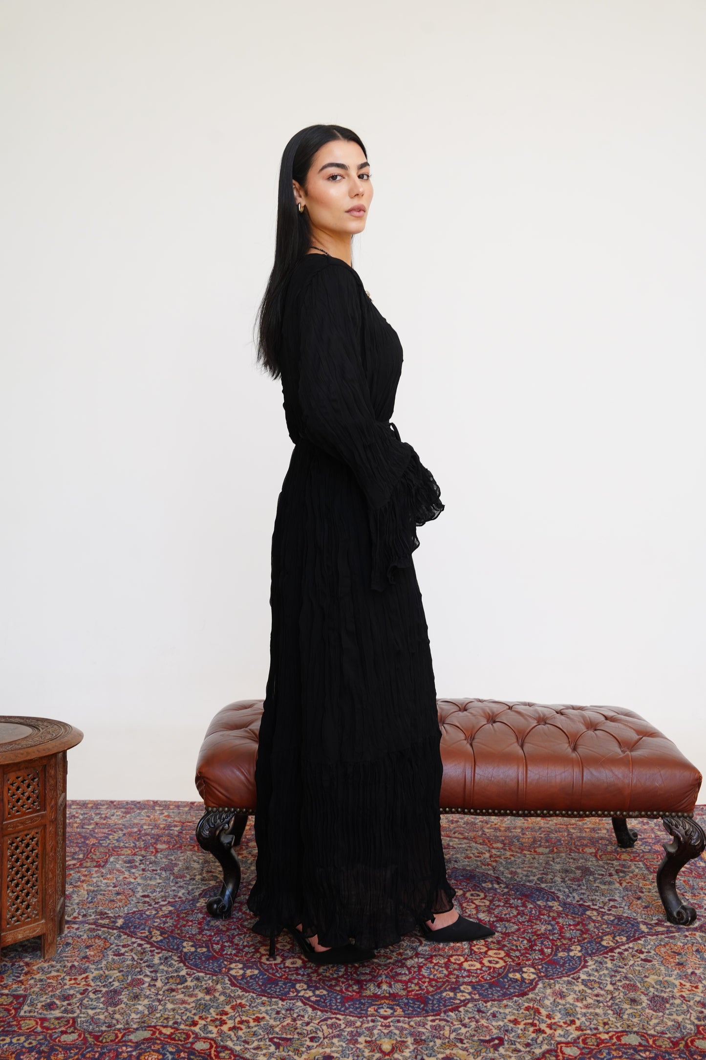 Sunshine Pleated Chiffon Dress in Black