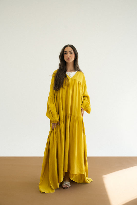 Flowy Dress in Cream Mustard