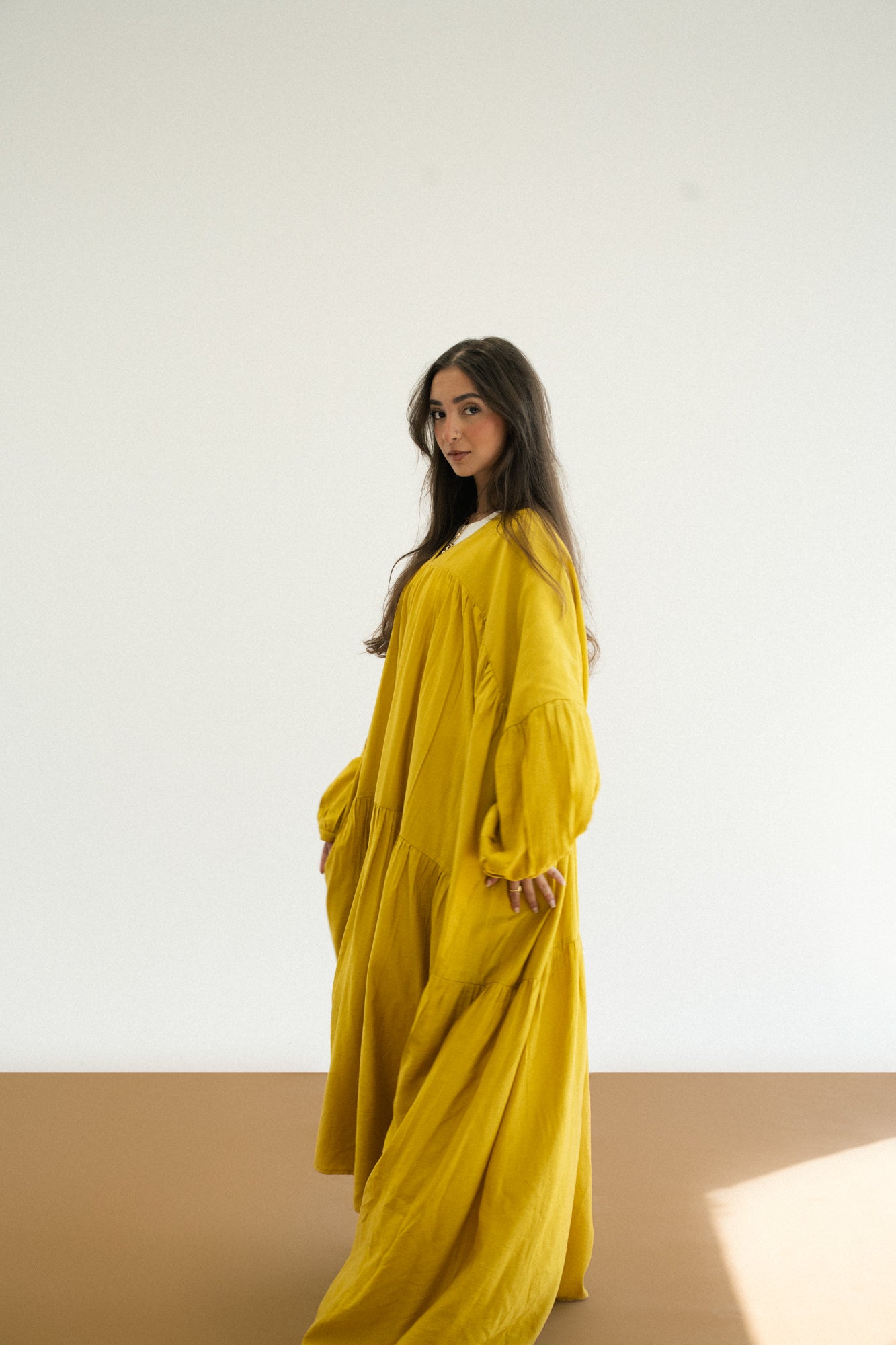 Flowy Dress in Cream Mustard