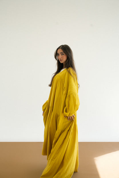 Flowy Dress in Cream Mustard