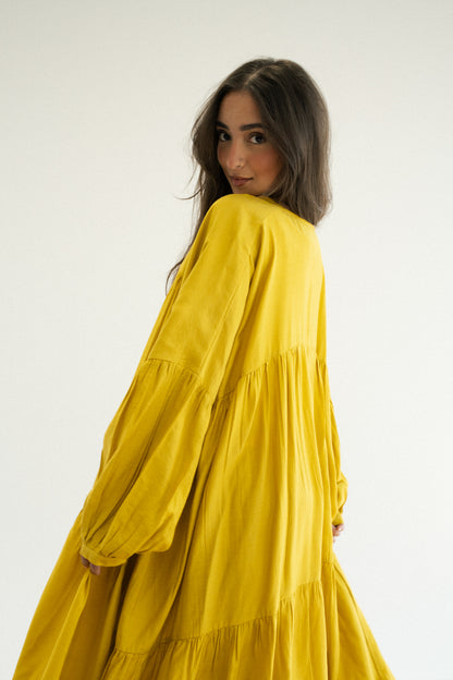 Flowy Dress in Cream Mustard