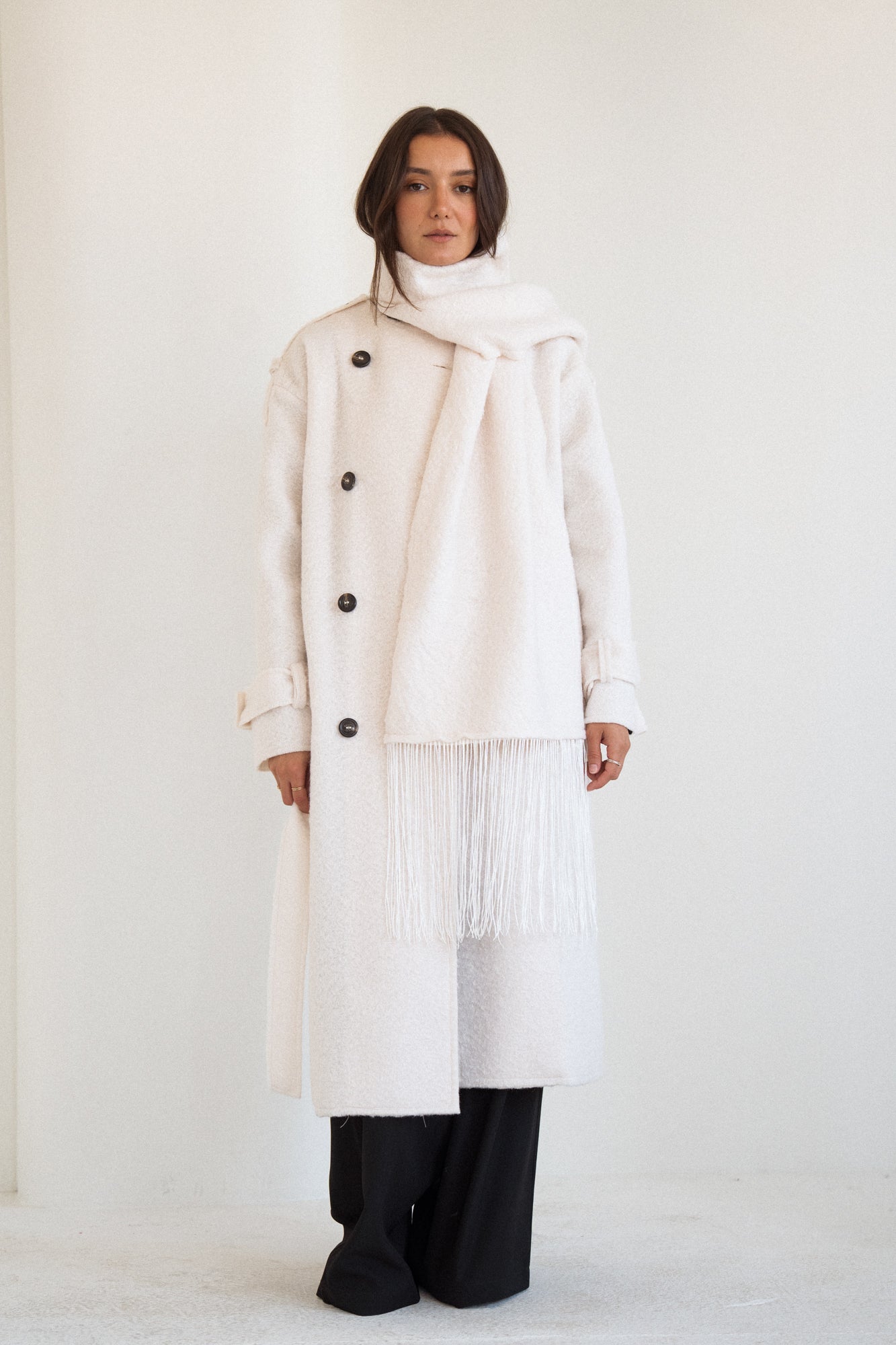 The Scarf Trench Coat in Offwhite