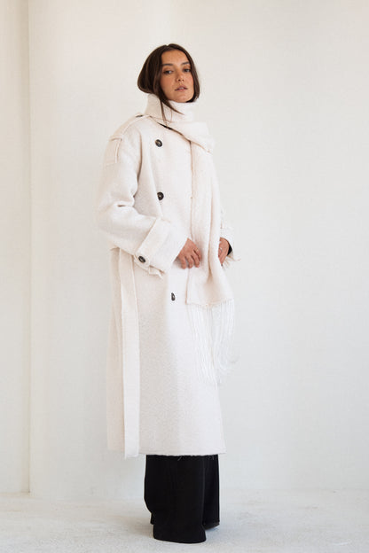 The Scarf Trench Coat in Offwhite