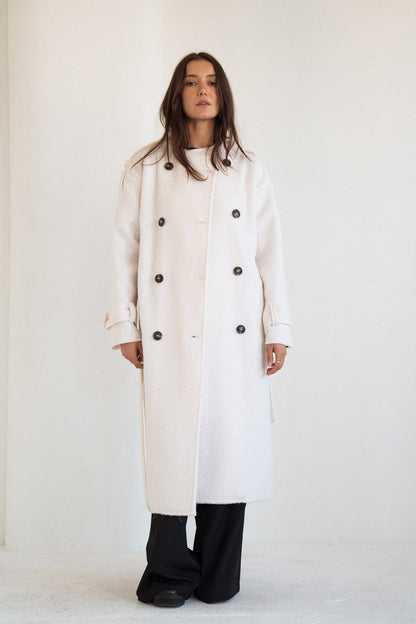The Scarf Trench Coat in Offwhite