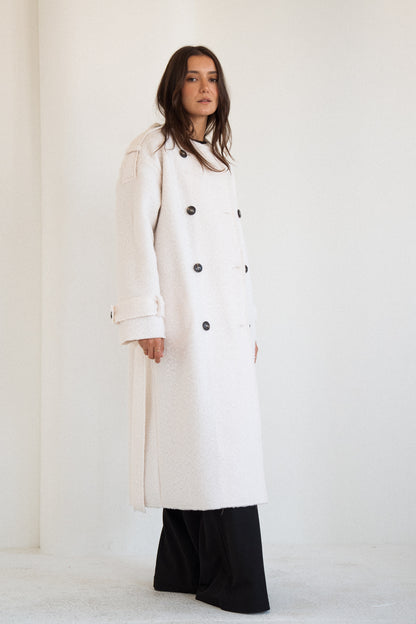 The Scarf Trench Coat in Offwhite