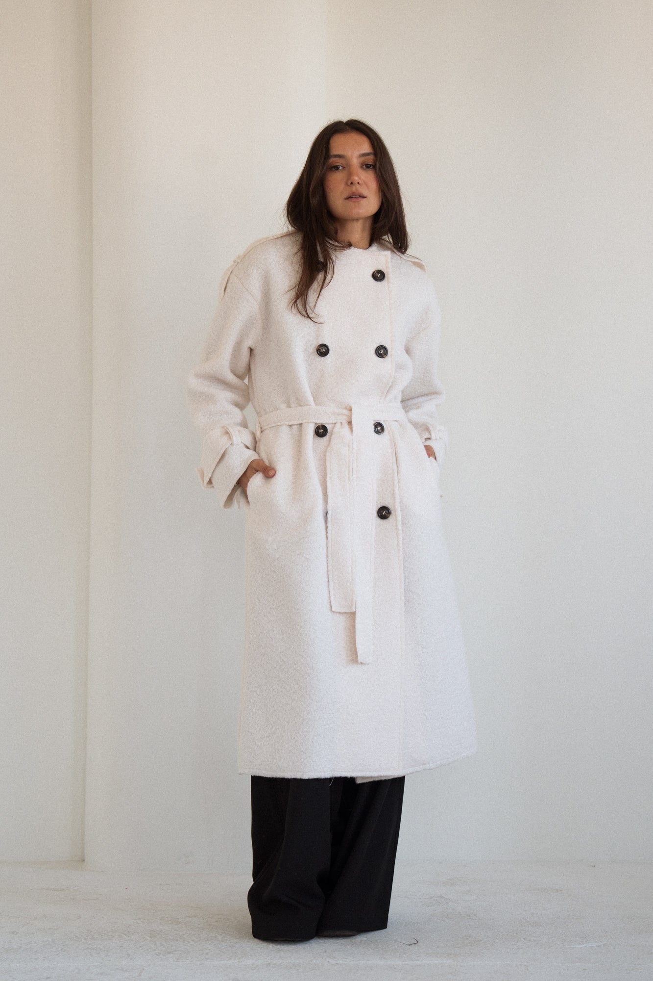 The Scarf Trench Coat in Offwhite