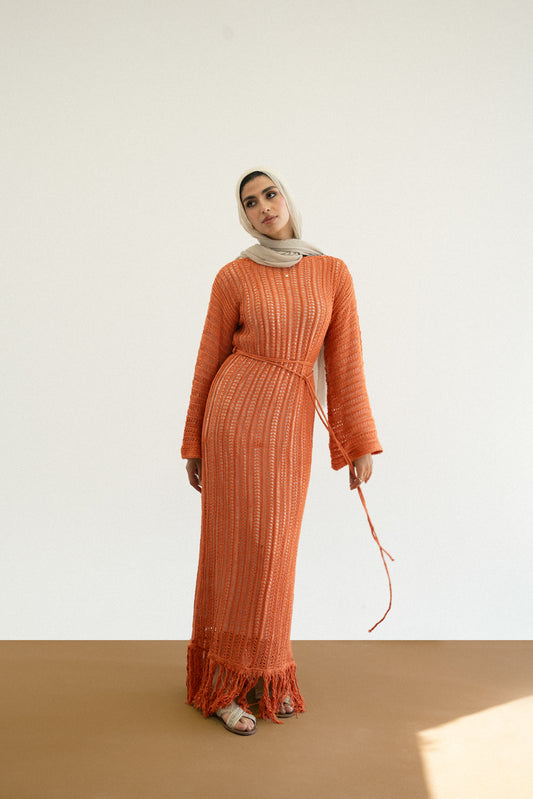 Beach Knit Dress in Orange