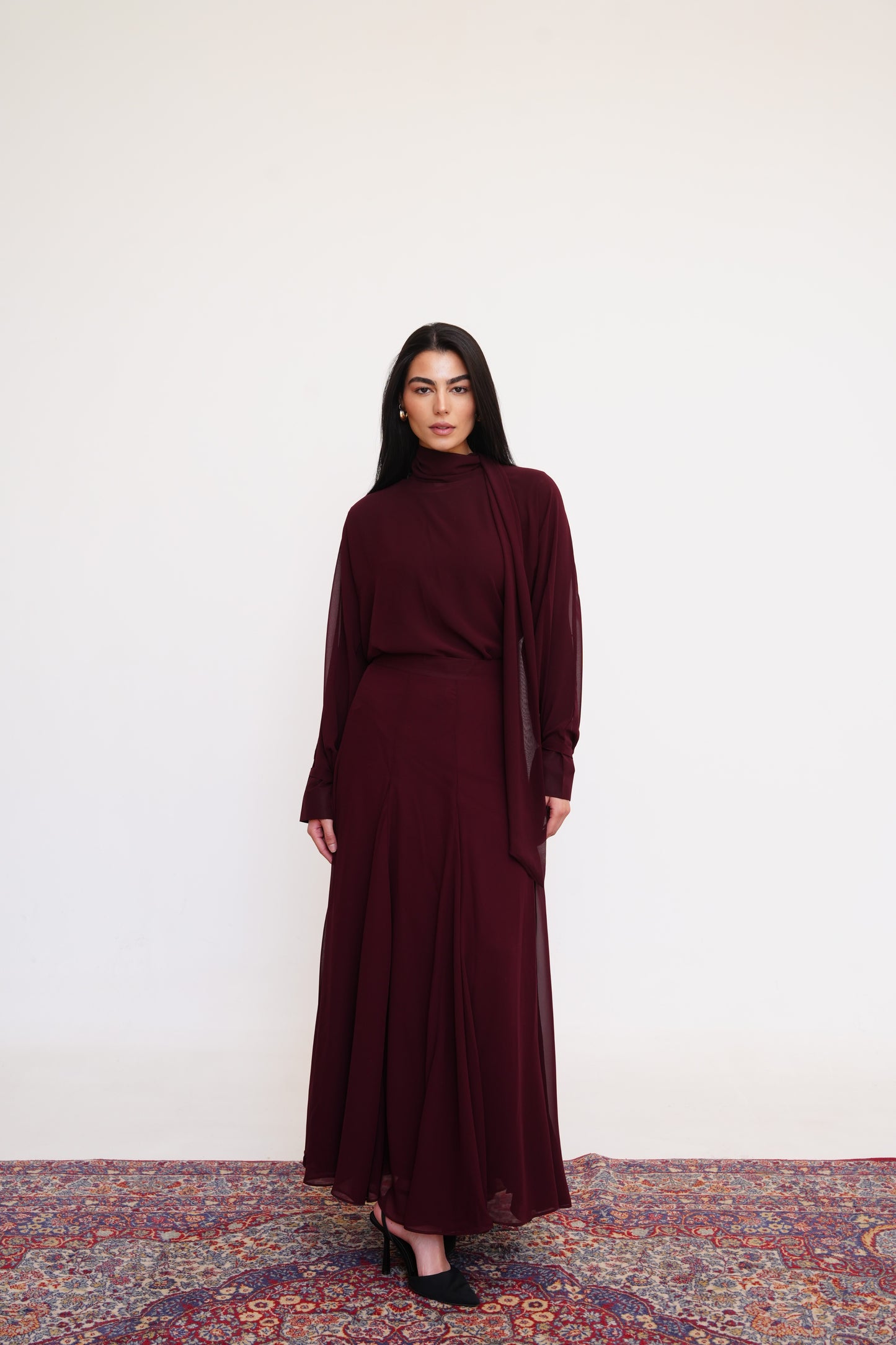 Layali Chiffon Skirt in Burgundy