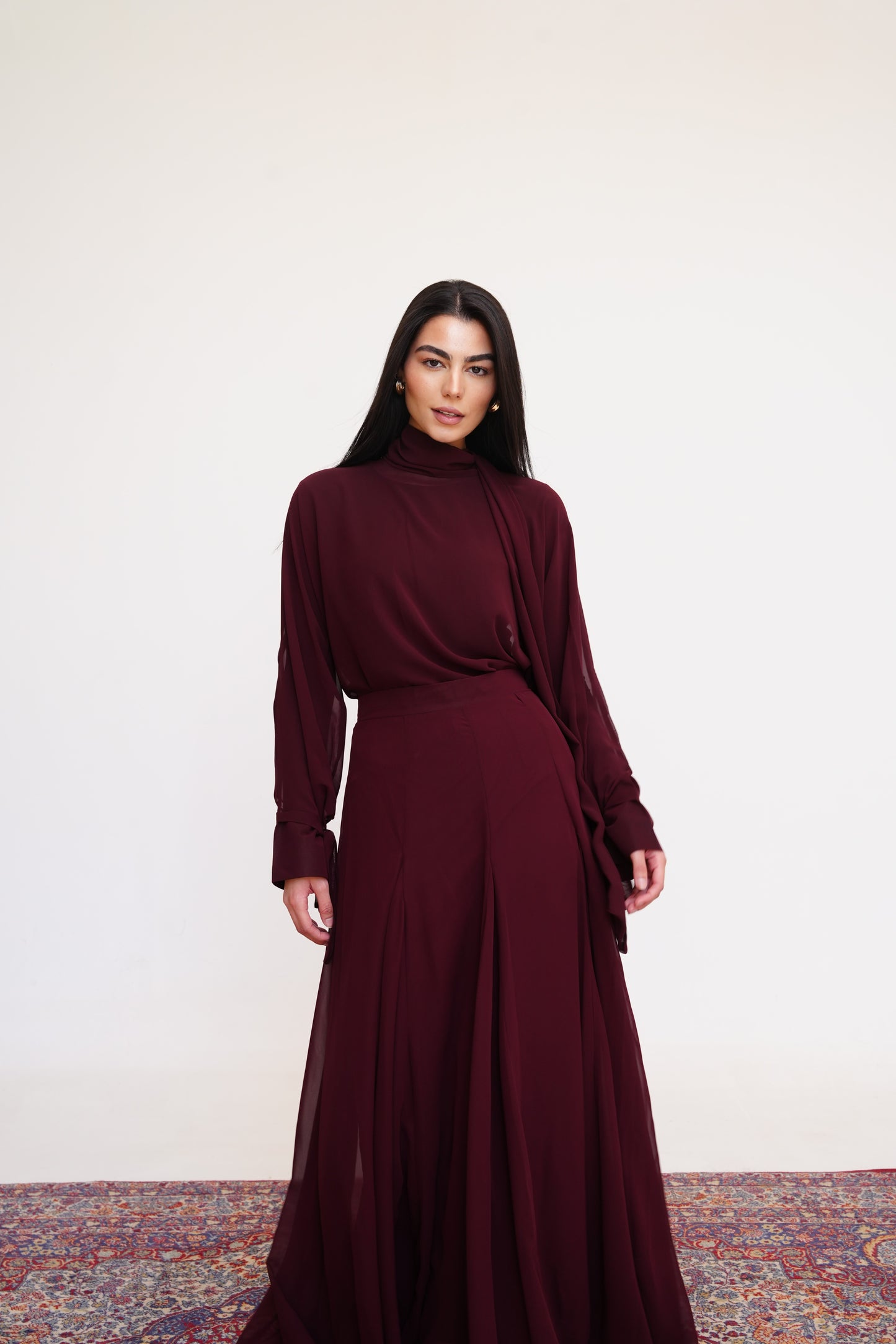 Layali Chiffon Skirt in Burgundy