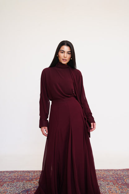 Layali Chiffon Skirt in Burgundy