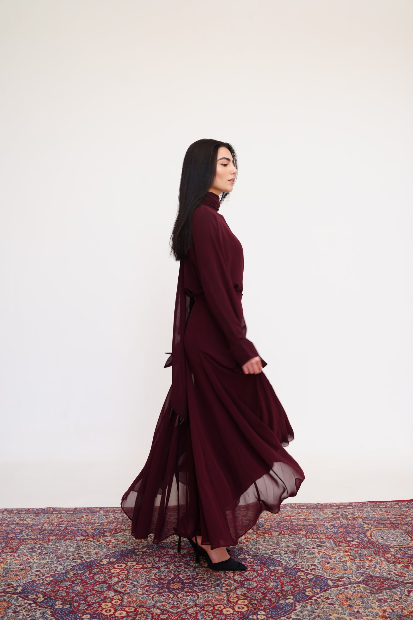 Layali Chiffon Skirt in Burgundy