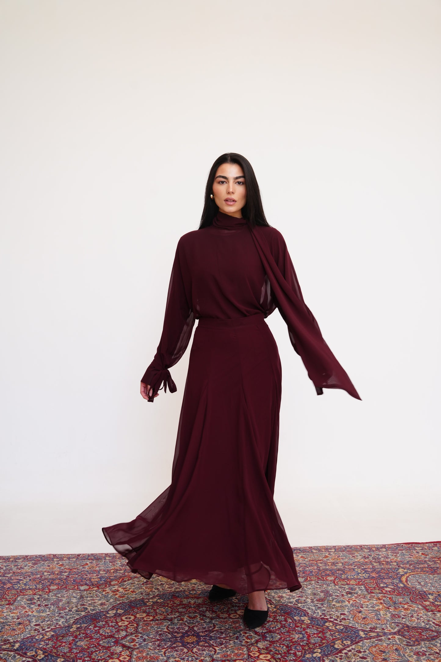 Layali Chiffon Skirt in Burgundy