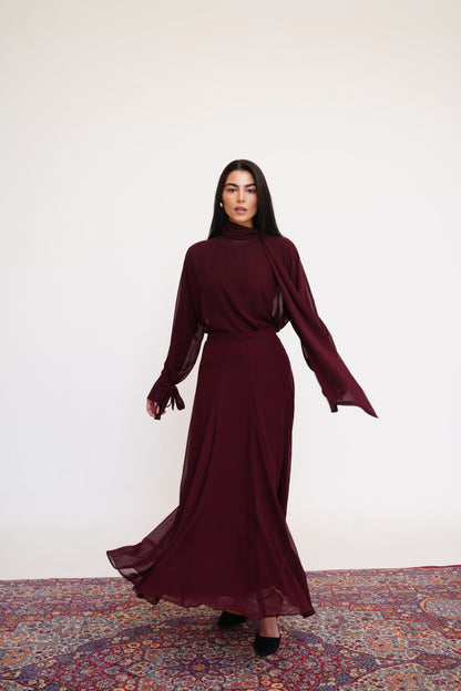 Layali Chiffon Skirt in Burgundy