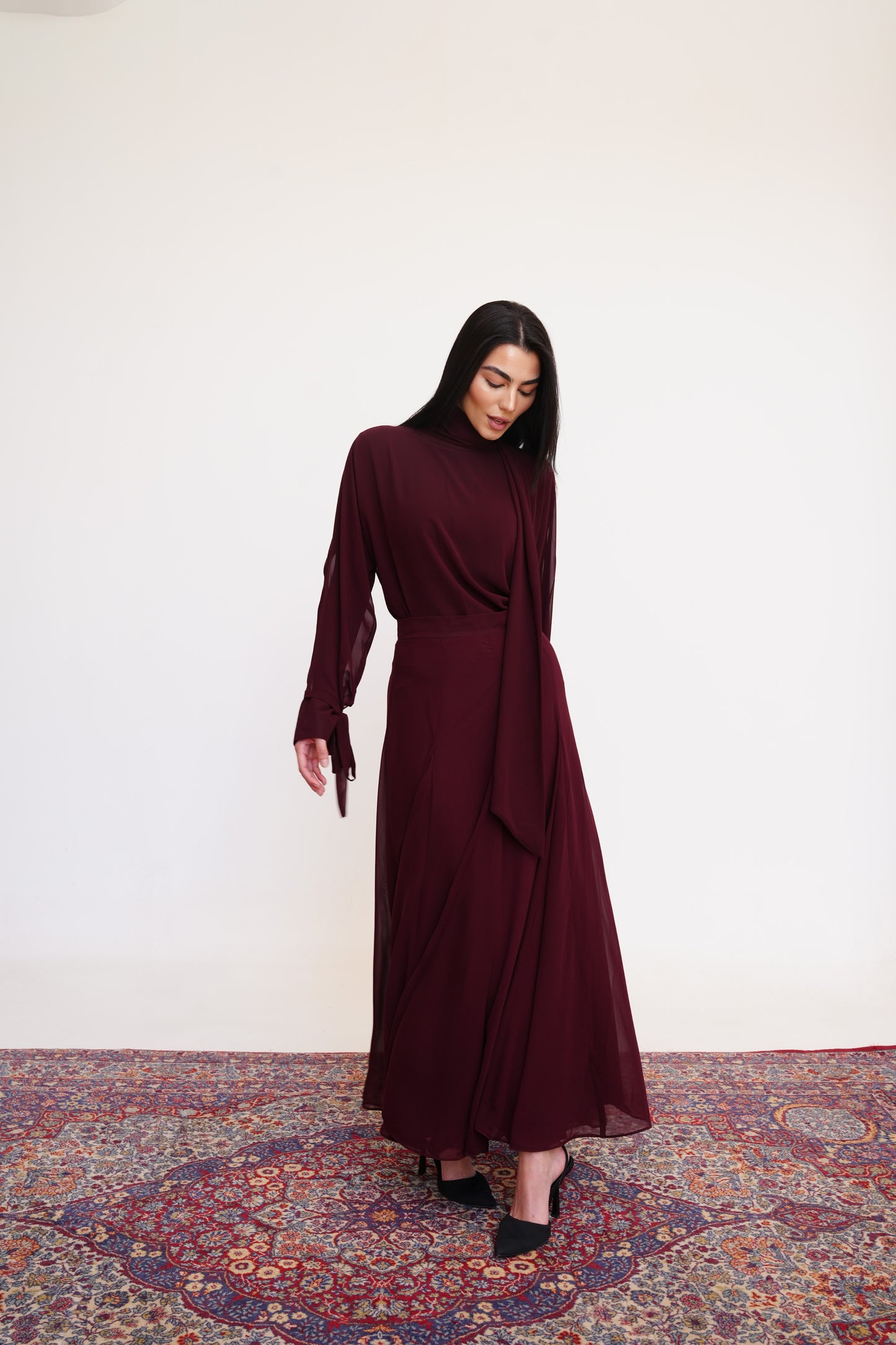 Layali Chiffon Skirt in Burgundy