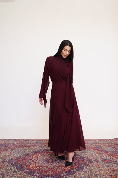 Layali Chiffon Skirt in Burgundy