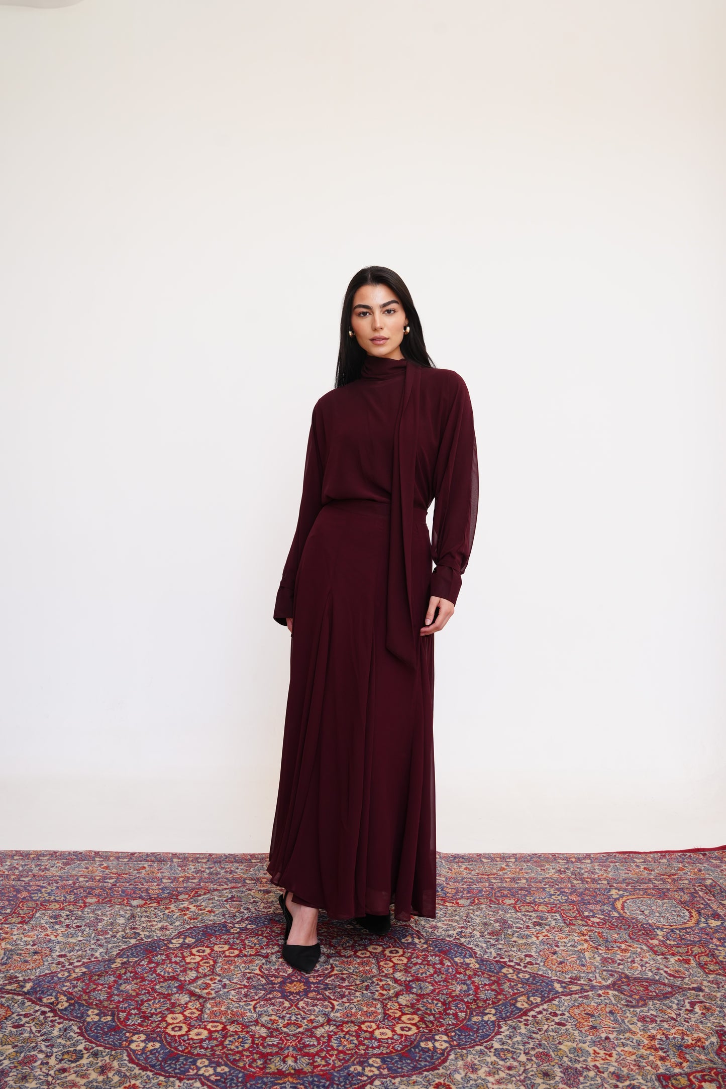 Layali Chiffon Skirt in Burgundy
