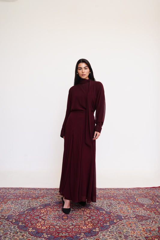 Layali Chiffon Skirt in Burgundy
