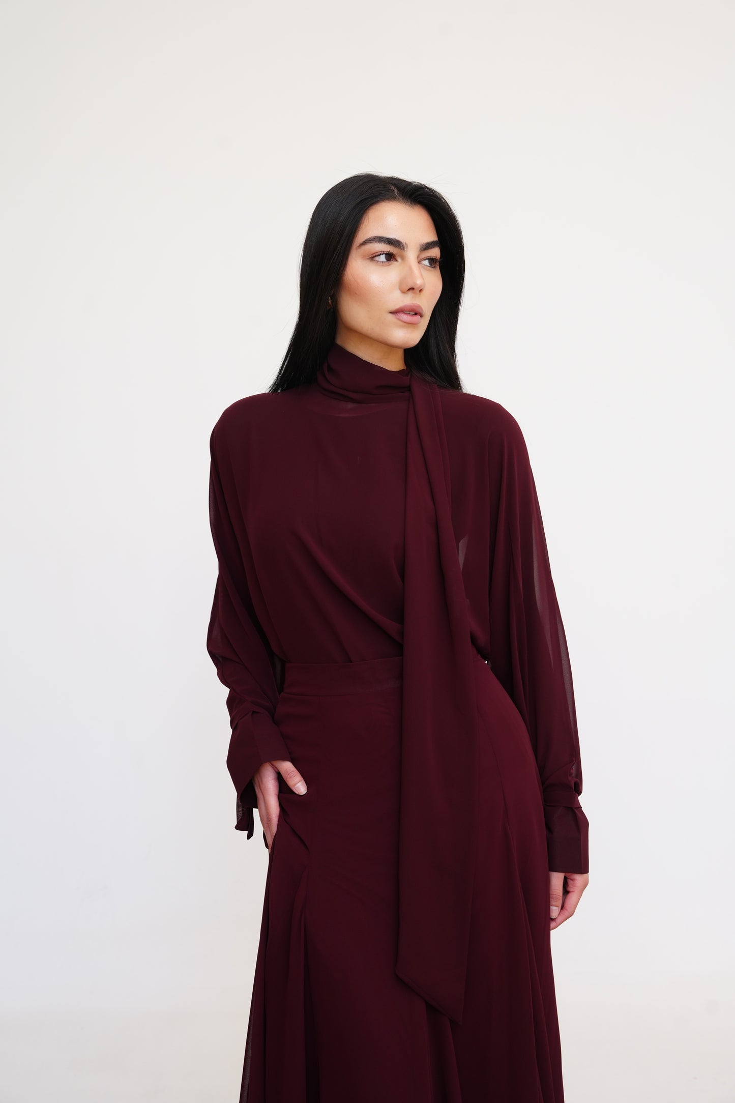 Layali Chiffon Skirt in Burgundy