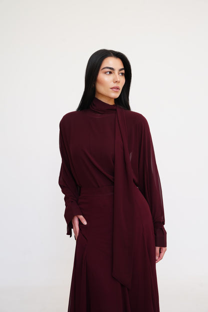 Layali Chiffon Skirt in Burgundy