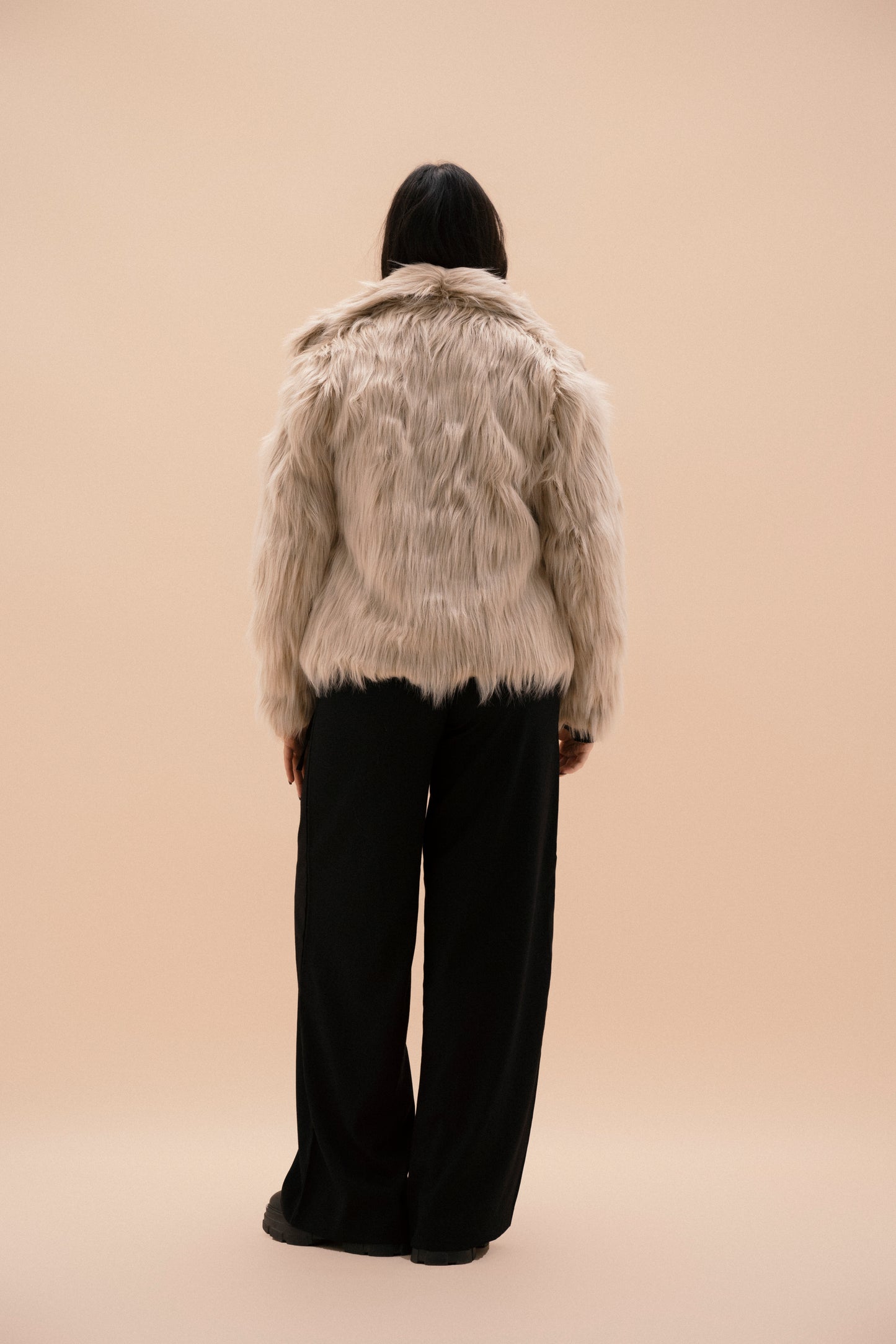 Faux Fur Jacket in Beige.