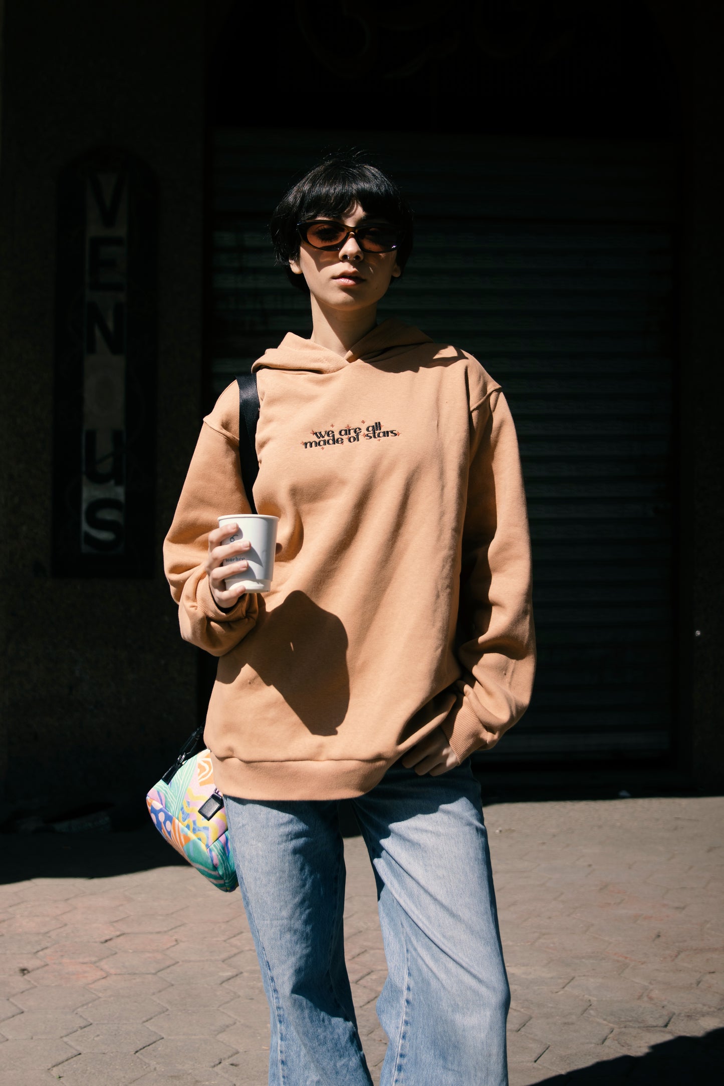 "Made Of Stars" Embroidered Hoodie in Peach