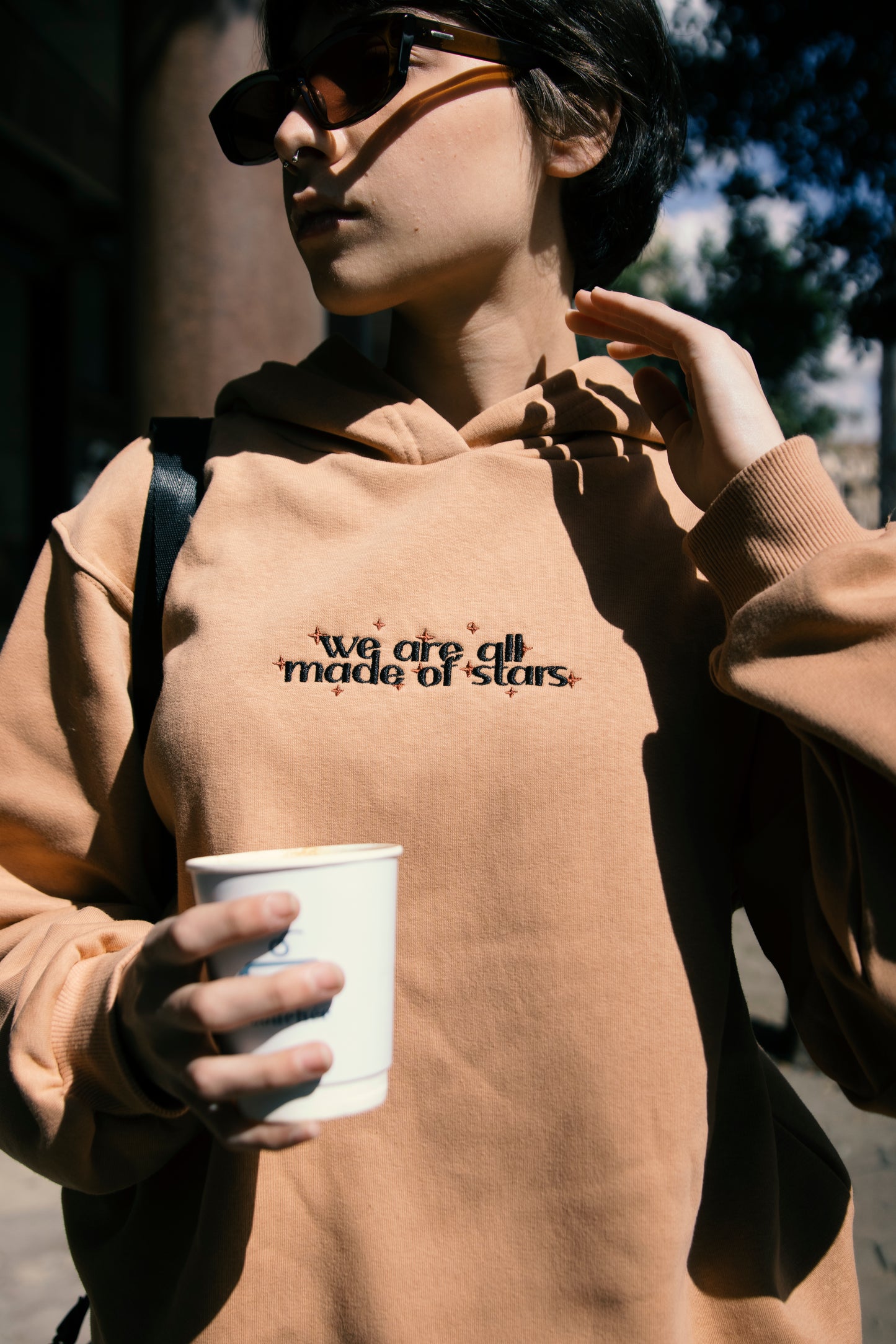 "Made Of Stars" Embroidered Hoodie in Peach