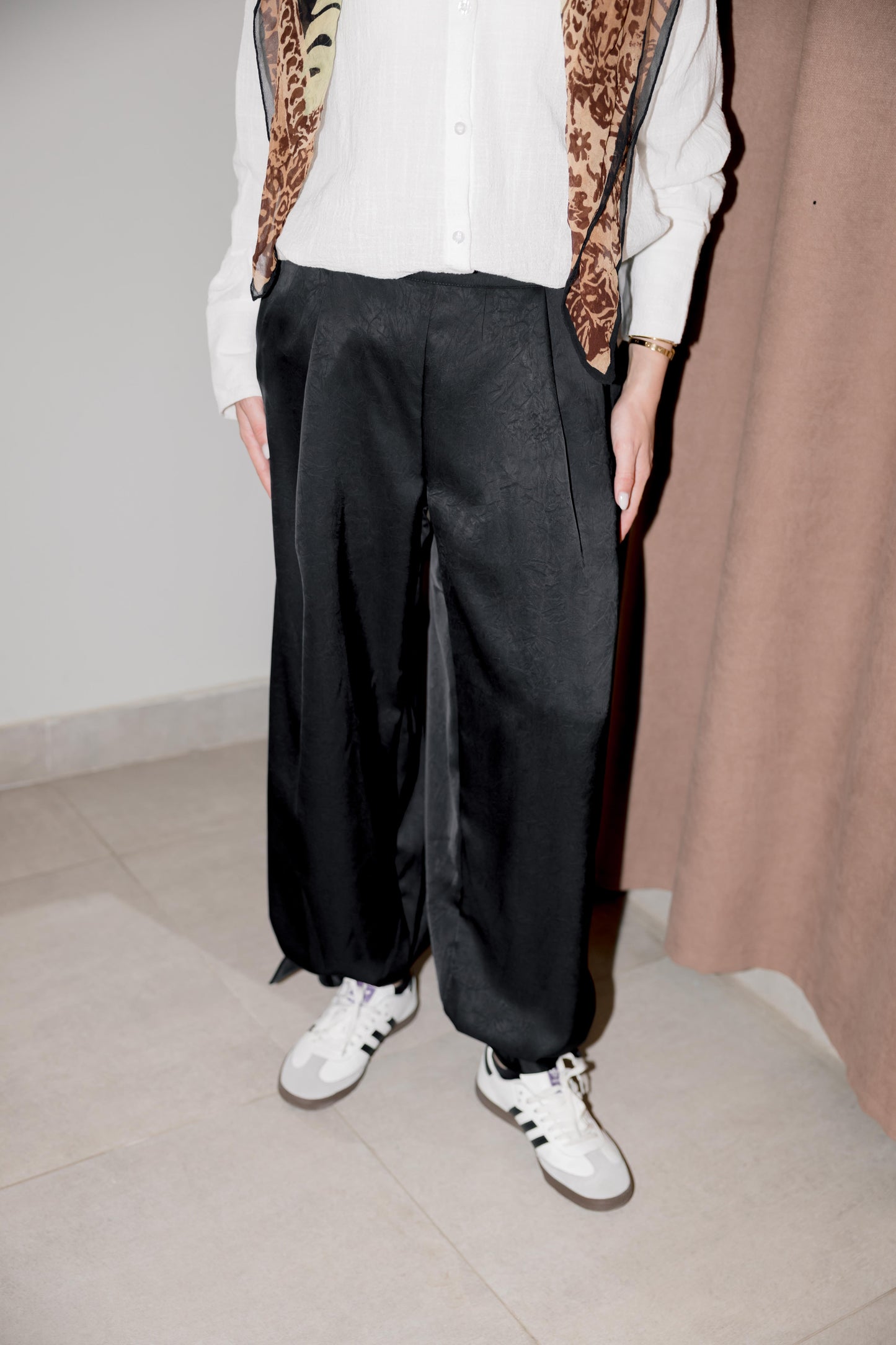 Satin Balloon Pants in Black