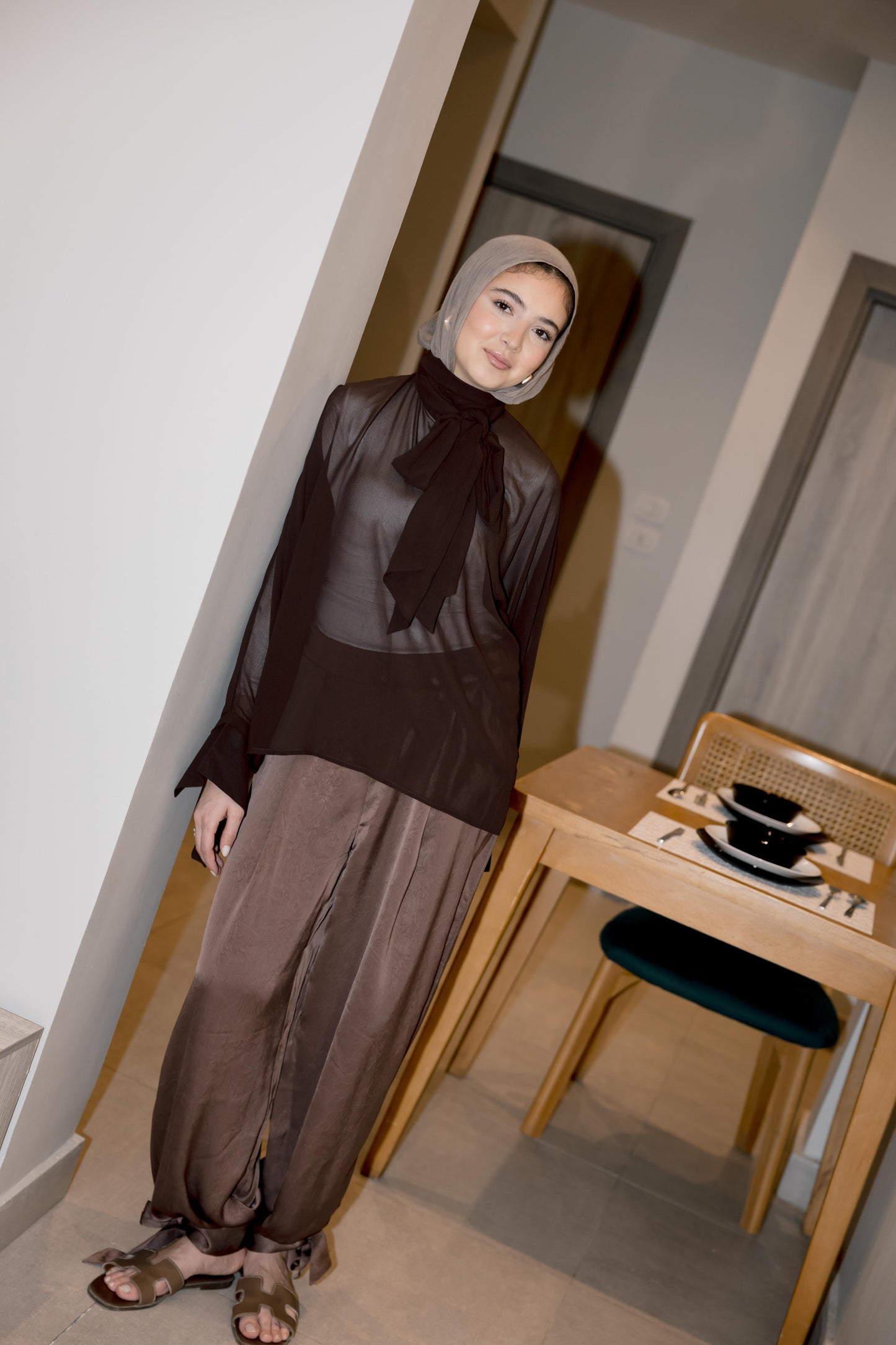 Satin Balloon Pants in Brown