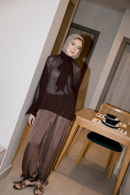 Satin Balloon Pants in Brown