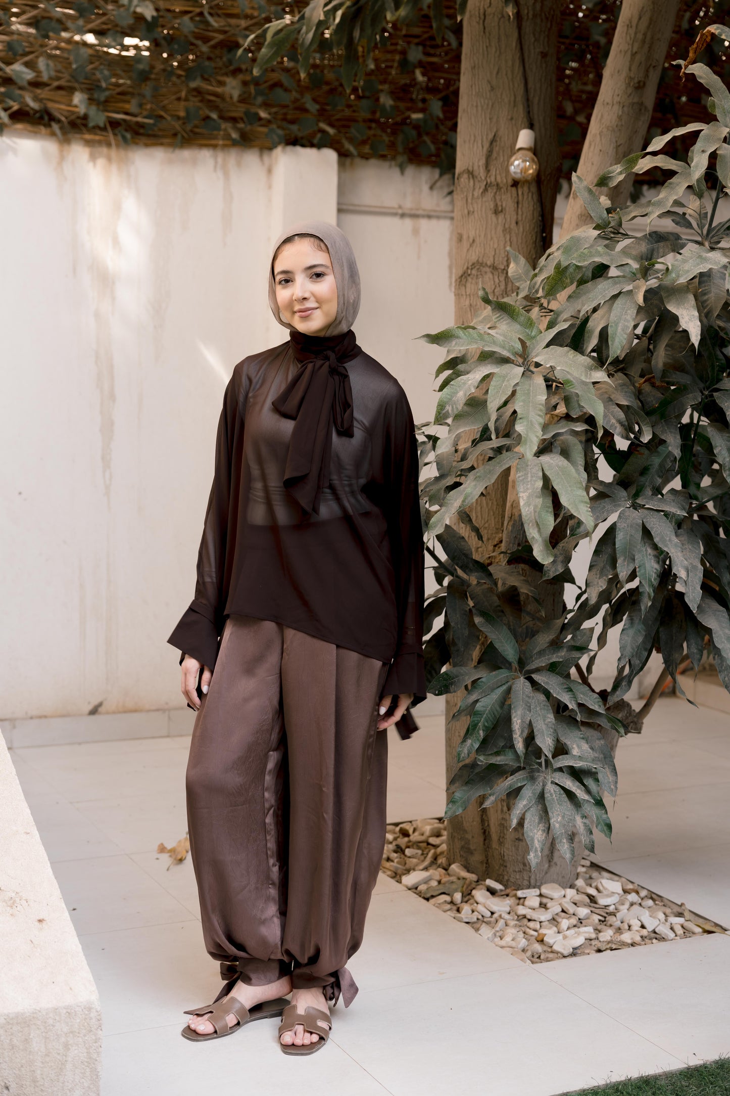 Satin Balloon Pants in Brown