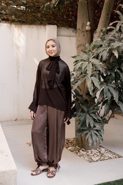 Satin Balloon Pants in Brown