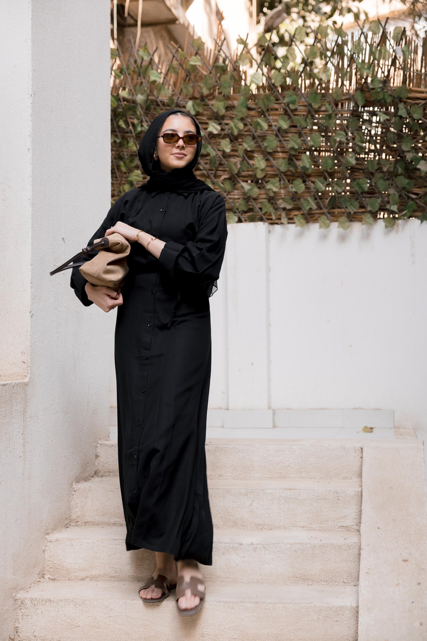 Linen Flow Shirt Dress in Black