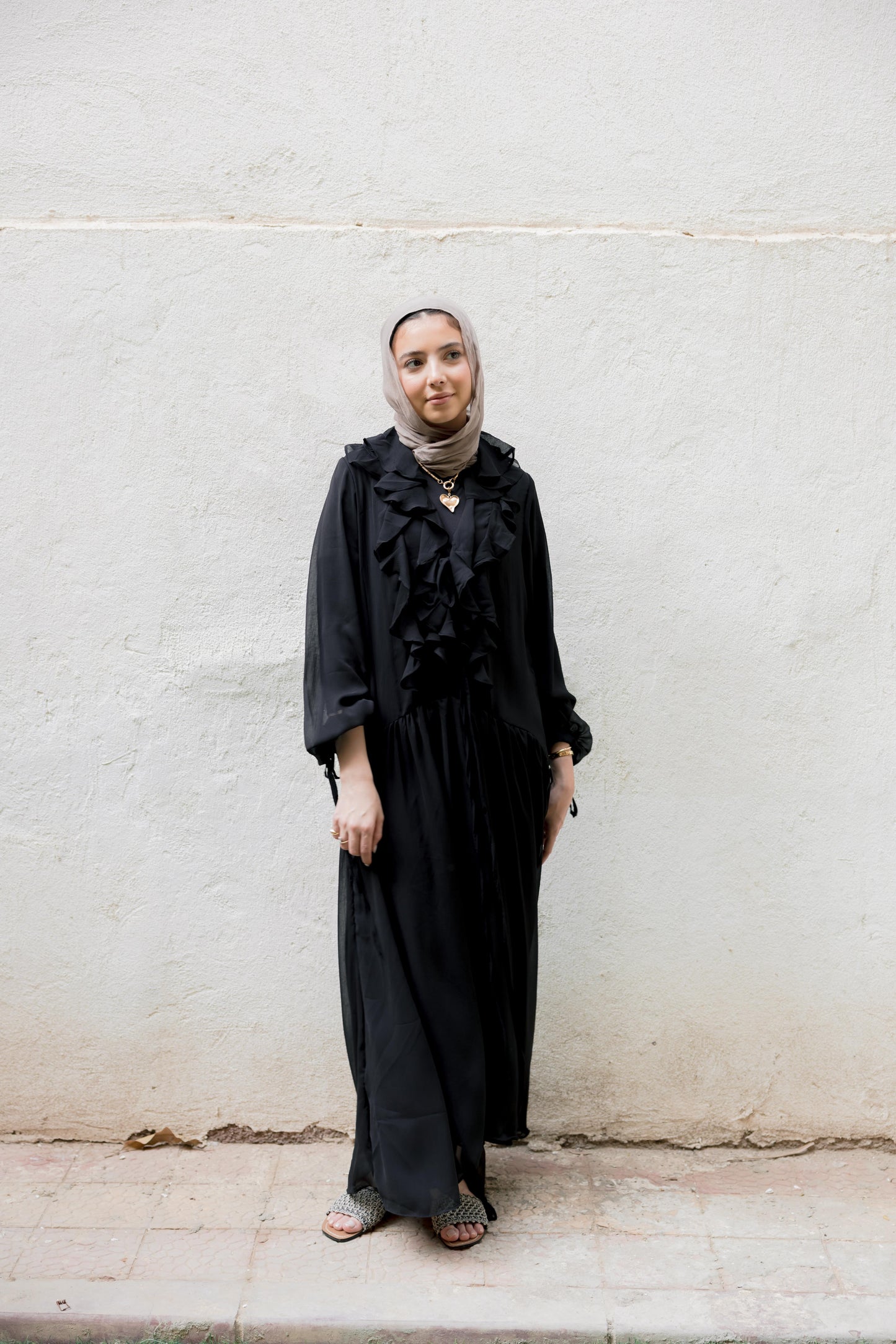 Ruffle Chiffon Dress in Black
