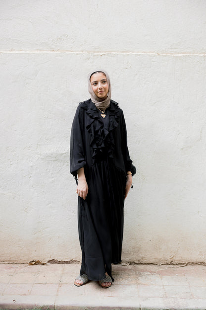 Ruffle Chiffon Dress in Black