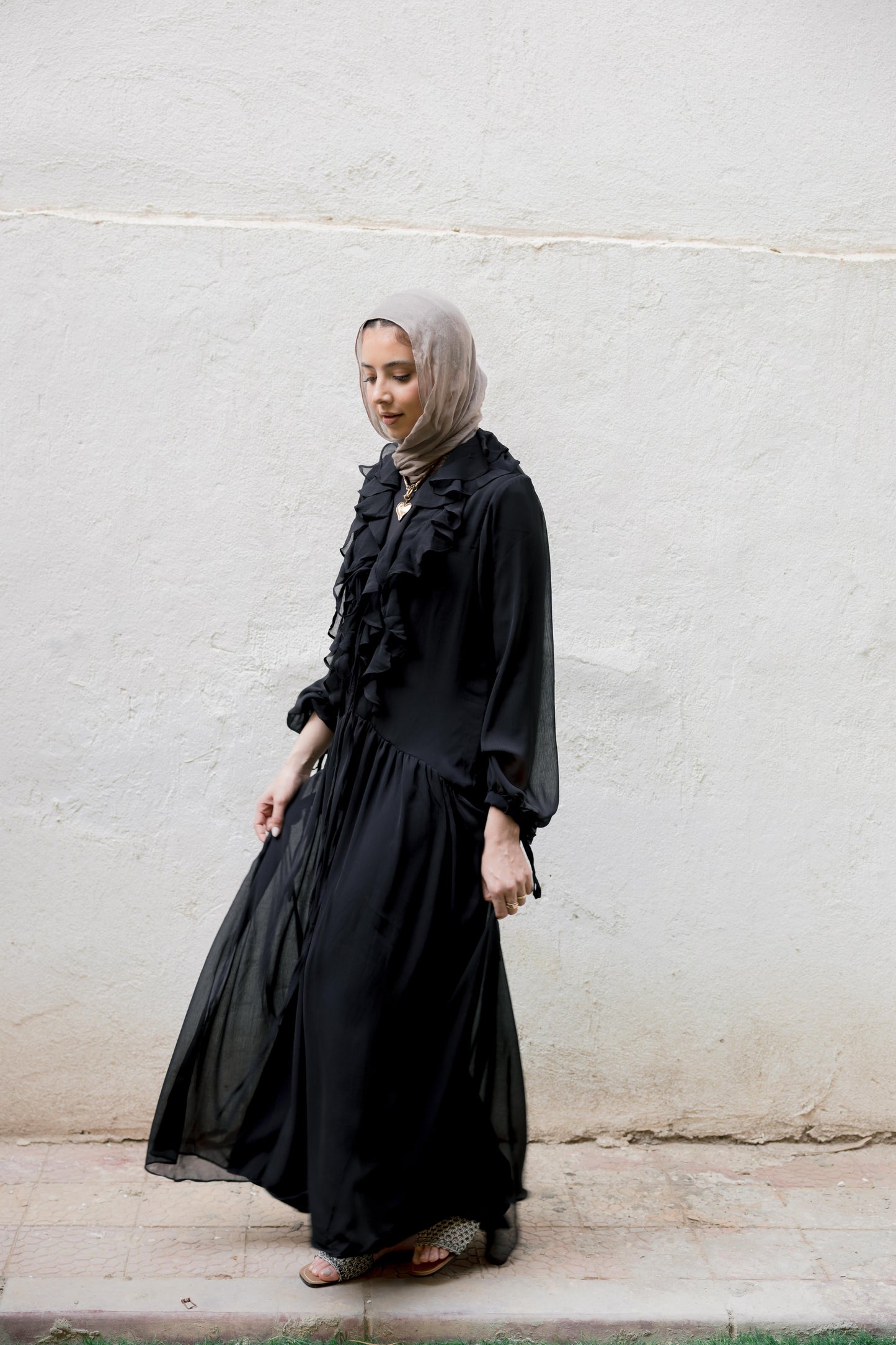 Ruffle Chiffon Dress in Black