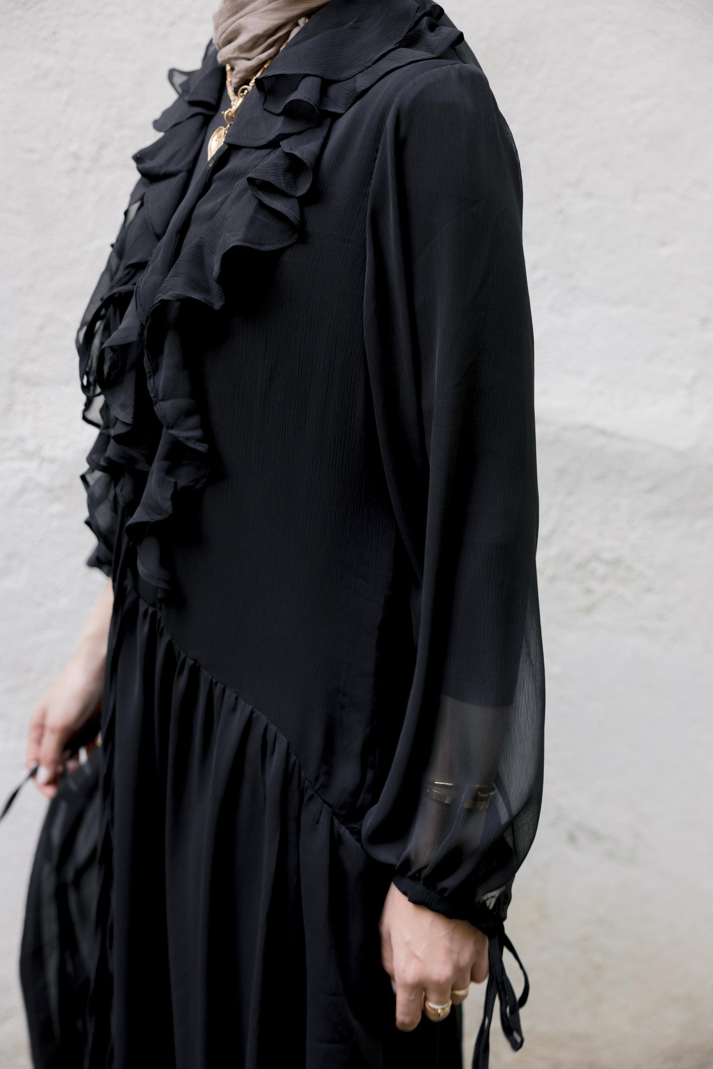Ruffle Chiffon Dress in Black