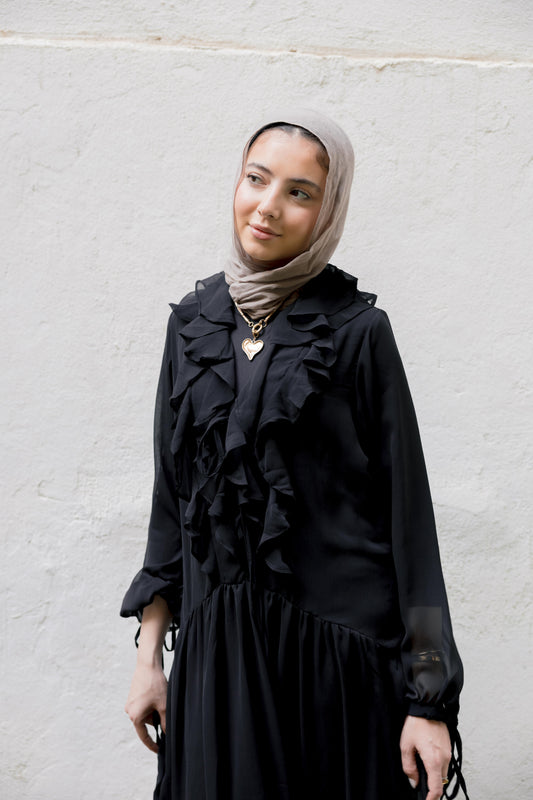 Ruffle Chiffon Dress in Black