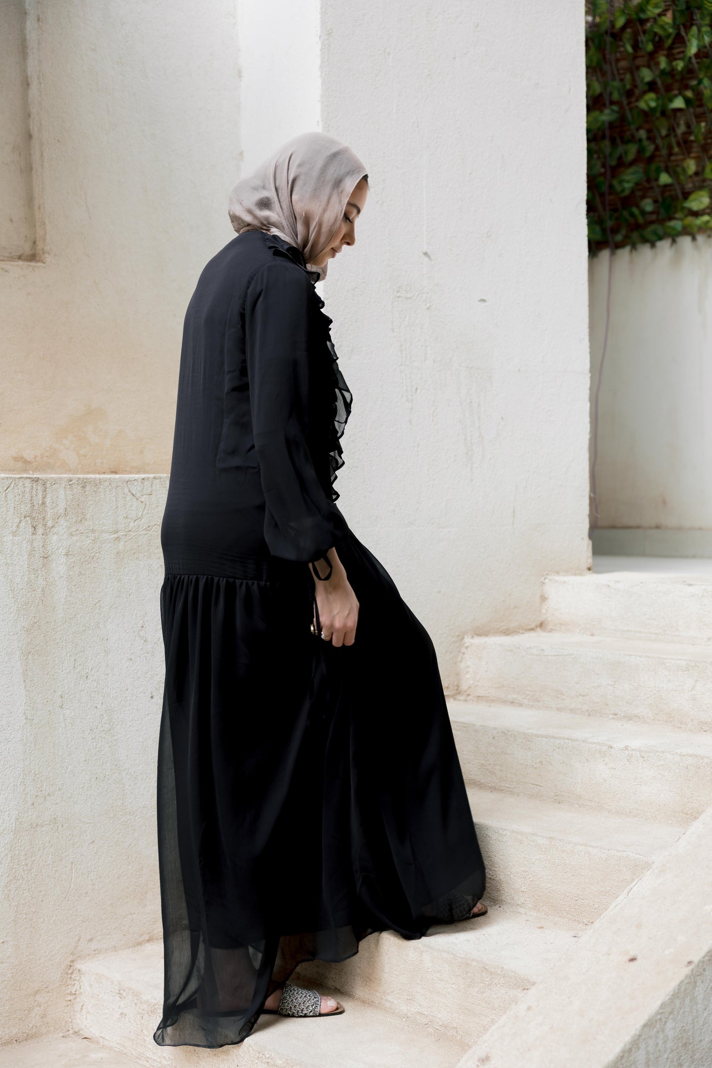 Ruffle Chiffon Dress in Black
