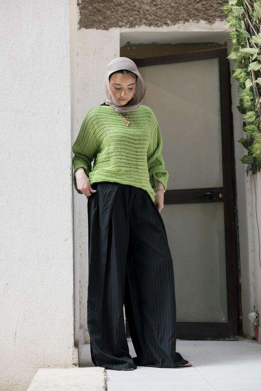 Tailored Stripe Trousers in Black