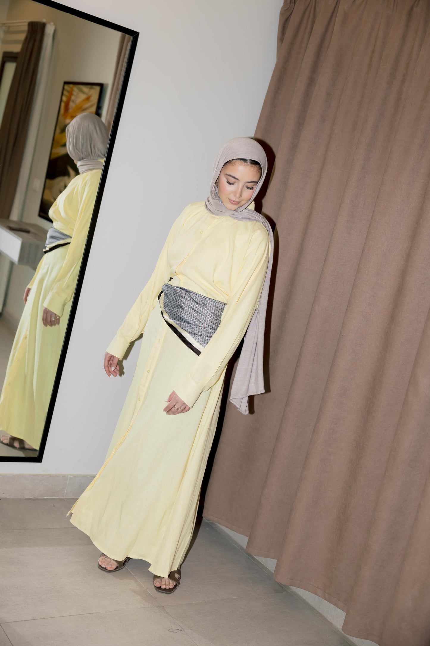 Linen Flow Shirt Dress in Butter Yellow