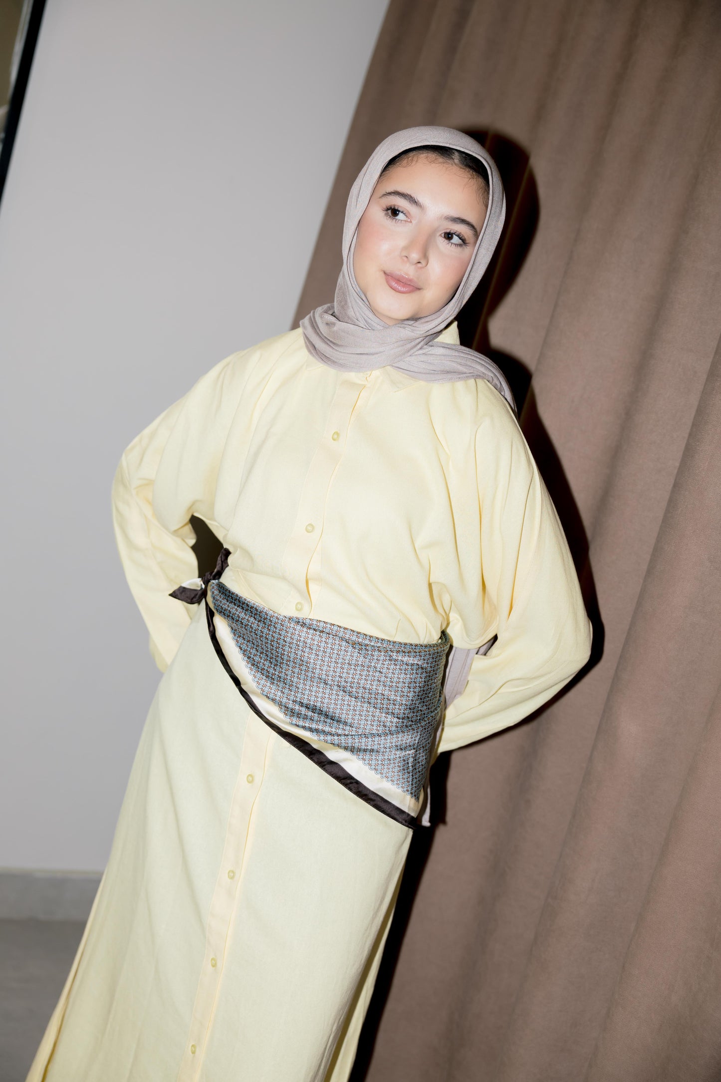 Linen Flow Shirt Dress in Butter Yellow