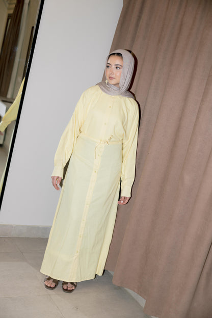 Linen Flow Shirt Dress in Butter Yellow