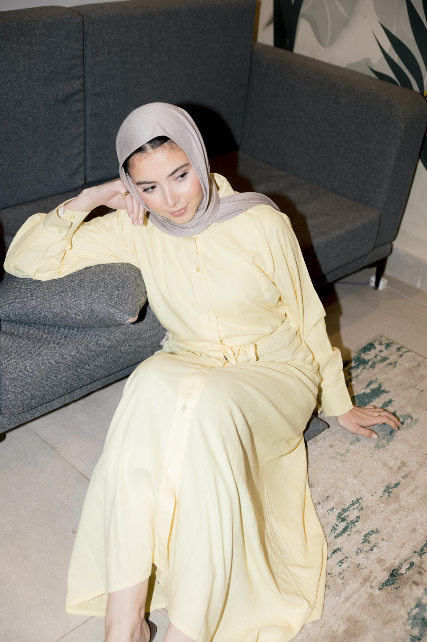 Linen Flow Shirt Dress in Butter Yellow